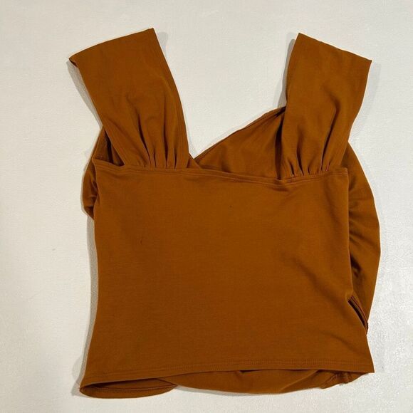 Maeve by Anthropologie Rust Ruched Square Neck Top Size Small - Picture 4 of 7